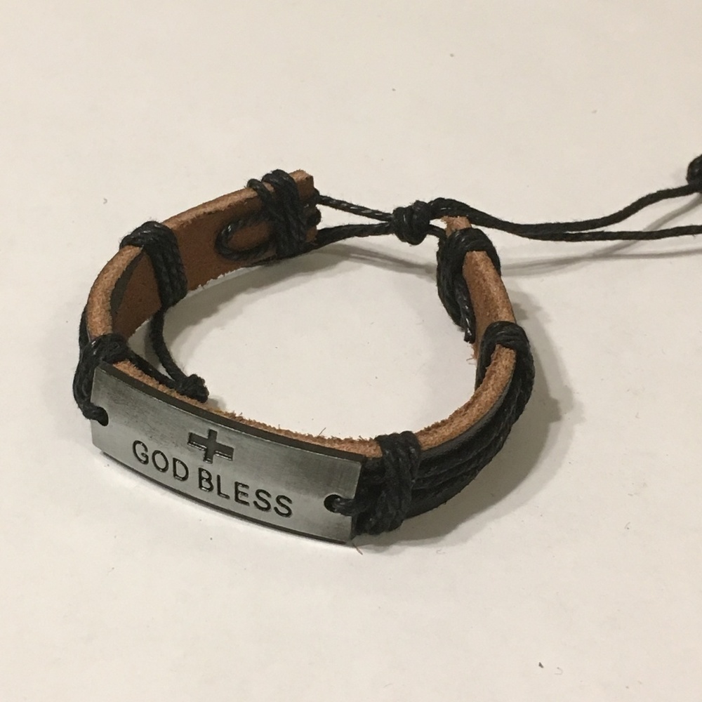 3/$15 ** faux leather bracelet w God Bless charm